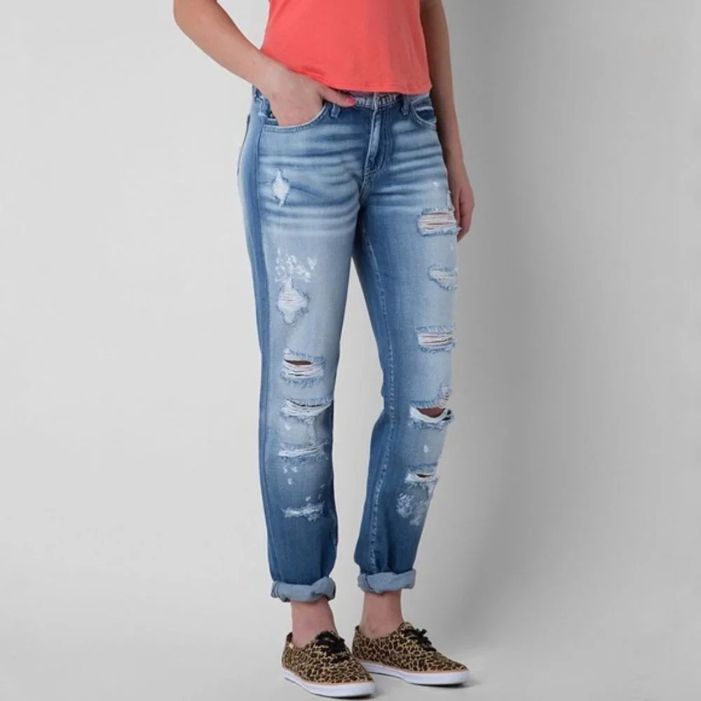 KanCan Distressed Boyfriend Jeans Light Wash Straight Leg Size 24